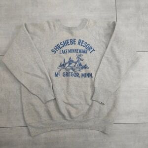 Vintage Sheshebe Resort Lake Minnewawa Gray Graphic Sweatshirt Raglan Sm-Med